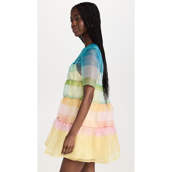 NWT Staud Sheer Organza Hyacinth Short Sleeve Tiered Mini Dress Multicolor Small - Picture 3 of 12